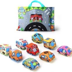 Allerion® Allerion Speelmat Met Autootjes – Opvouwbaar – Met 9 Pluche Autootjes – Inclusief Hengsels – Vanaf 0 Jaar