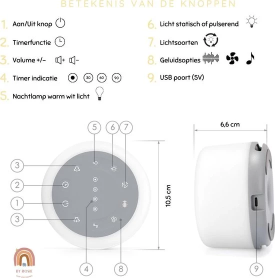By Rosie White Noise Machine Met Bluetooth - Baby Projector - Slaaptrainer - Witte Ruis Baby - Slaaphulp - Slaap Geluidsmachine - Muziekdoosje - Nachtlamp LED Licht - Timerfunctie 13 By Rosie White Noise Machine Met Bluetooth - Baby Projector - Slaaptrainer - Witte Ruis Baby - Slaaphulp - Slaap Geluidsmachine - Muziekdoosje - Nachtlamp LED Licht - Timerfunctie - Afbeelding 11
