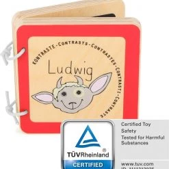 SFC Toys Houten Baby Boekjes / Plaatjes Boek - Ludwig Het Geitje - Contrast - Interactief - FSC® - Baby Speelgoed Vanaf 1 Jaar