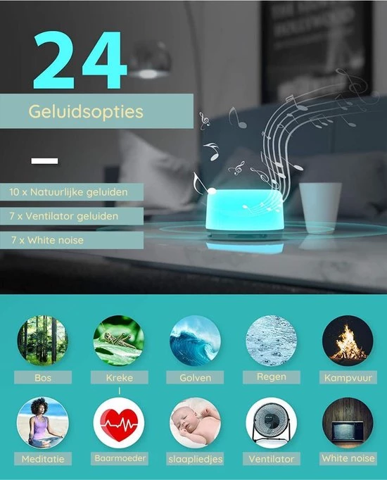 By Rosie White Noise Machine Met Bluetooth - Baby Projector - Slaaptrainer - Witte Ruis Baby - Slaaphulp - Slaap Geluidsmachine - Muziekdoosje - Nachtlamp LED Licht - Timerfunctie 6 By Rosie White Noise Machine Met Bluetooth - Baby Projector - Slaaptrainer - Witte Ruis Baby - Slaaphulp - Slaap Geluidsmachine - Muziekdoosje - Nachtlamp LED Licht - Timerfunctie - Afbeelding 4